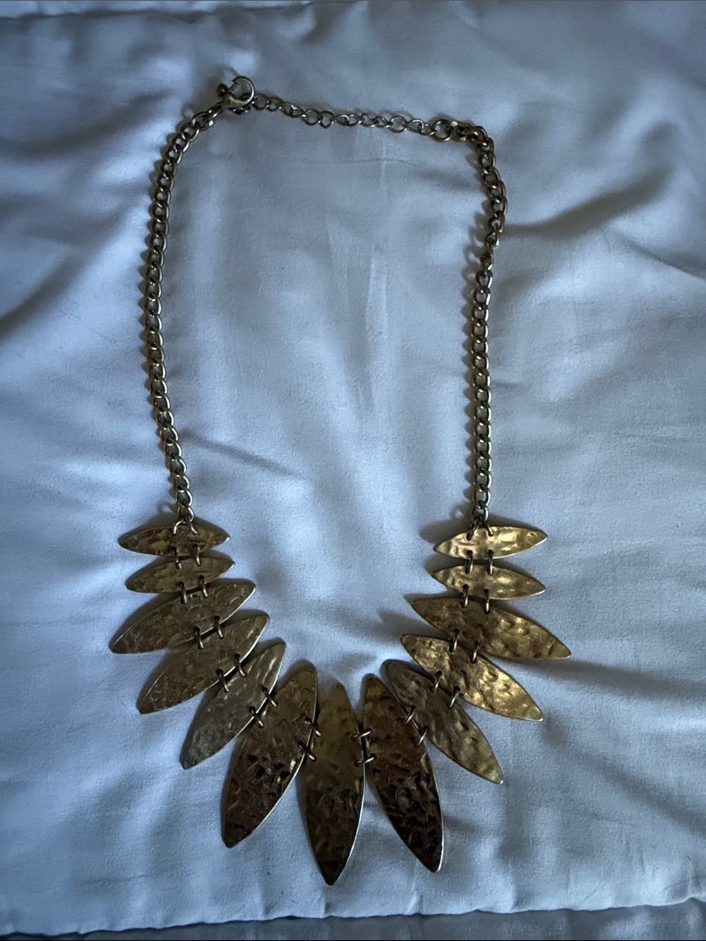 Gold Tone Hammered Leaf Statement Necklace - Women Jewelry